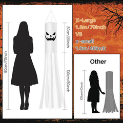 Halloween Ghost Windsocks 180CM with 2M LED Lights Outdoor Decor 2PCS