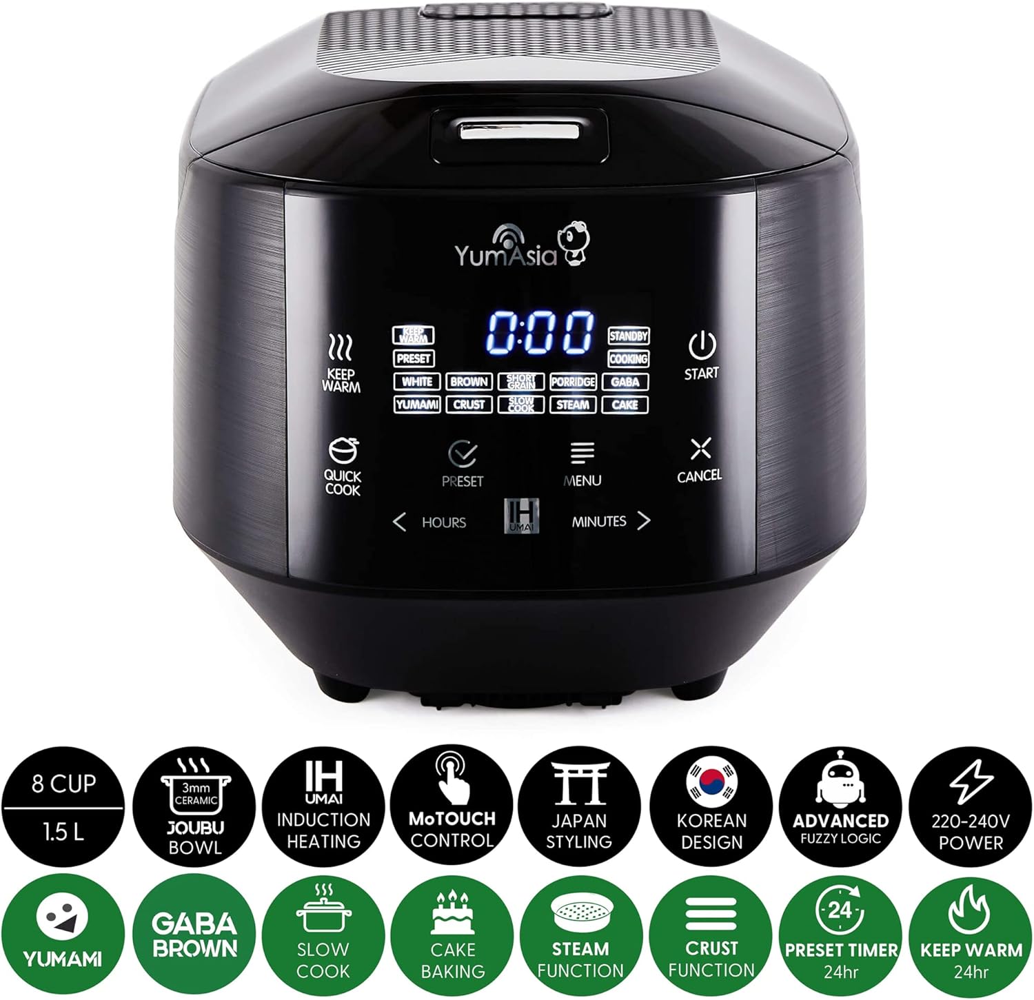 Yum Asia Bamboo IH Rice Cooker 1.5L – Ceramic Bowl & LED Touch – UK/EU