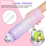 Motivational Sports Water Bottle – Leakproof BPA-Free Bottle with Straw & Time Markers