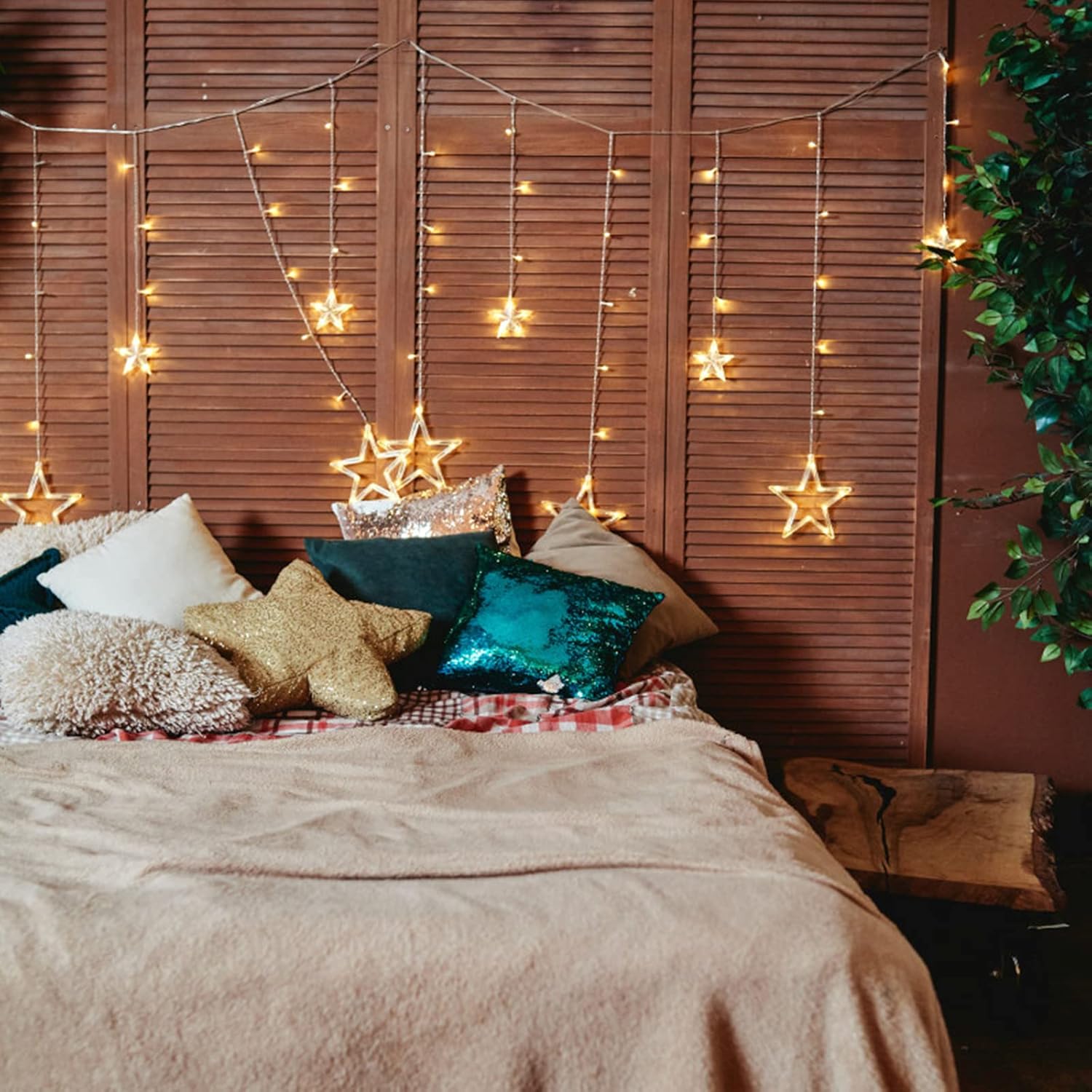 Jsdoin 12 Stars LED Curtain Lights – 138 Warm White String Lights for Christmas Decor