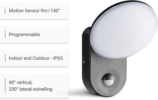 Mains Powered Outdoor Wall Lights, IP65 Waterproof, 15W LED, PIR Motion Sensor, 1300LM Cool White for Garage & Driveway.
