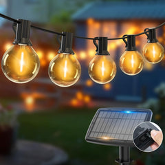 Woolmug 119.7FT Solar Festoon Lights Outdoor, 50+3 G40 LED Solar Powered Garden String Light Shatterproof Bulbs