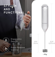 Rechargeable Milk Frother Handheld with USB-C Charging Stand Silver
