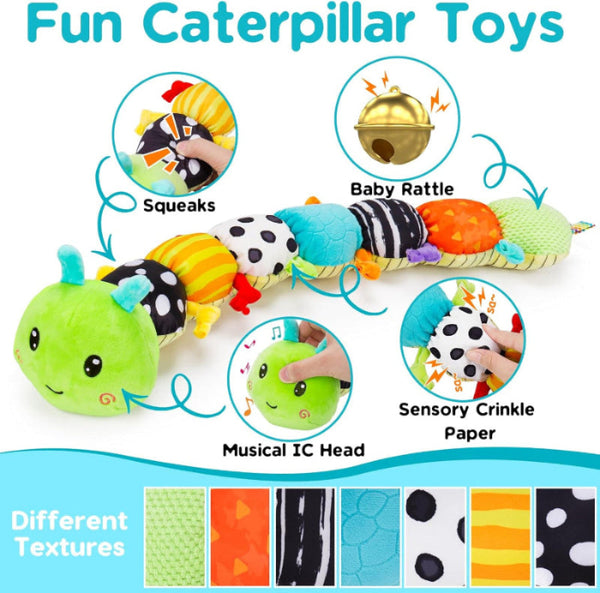 Baby Musical Caterpillar Plush – Sensory Toy with Rattle & Crinkle (0–12 Months)