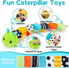 Baby Musical Caterpillar Plush – Sensory Toy with Rattle & Crinkle (0–12 Months)