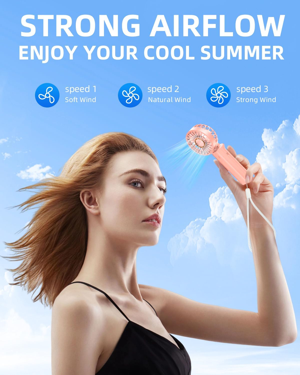 Portable Handheld Mini Desk Fan 1800mAh 3 Speeds
