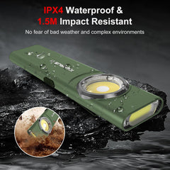 Green phone case with waterproof and impact-resistant features on a dark background
