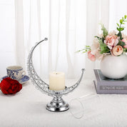 Moon Shape Crystal Tea Light Candle Holder with Detachable Shade – Silver Metal Table Centerpiece for Home, Wedding & Party Decor