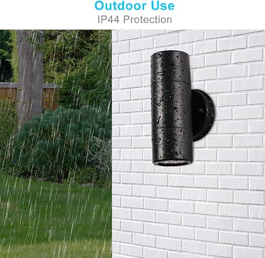 2-Pack Outdoor Wall Lights, Black GU10 Max 7W Downlights, IP44 Waterproof, Mains Powered for Patio, Garden, Balcony, Porch, Garage