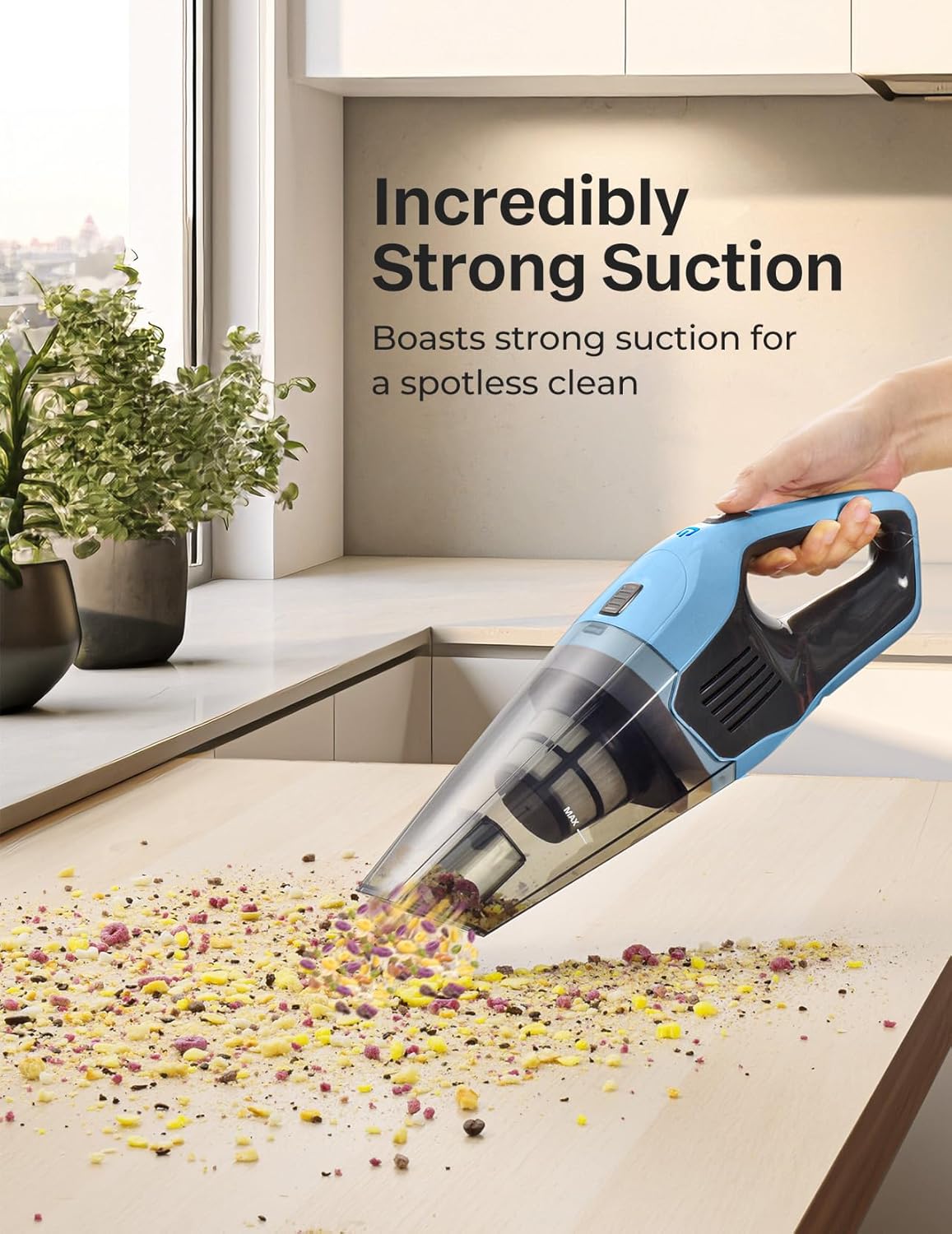 Cordless Handheld Vacuum Cleaner, 8Kpa Powerful Suction Lightweight Portable Mini Vac with 25–30Mins Runtime, Rechargeable Quick Charge Vacuum for Home, Car, Carpet, Pet Hair & Stairs Cleaning