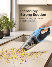 Cordless Handheld Vacuum Cleaner, 8Kpa Powerful Suction Lightweight Portable Mini Vac with 25–30Mins Runtime, Rechargeable Quick Charge Vacuum for Home, Car, Carpet, Pet Hair & Stairs Cleaning