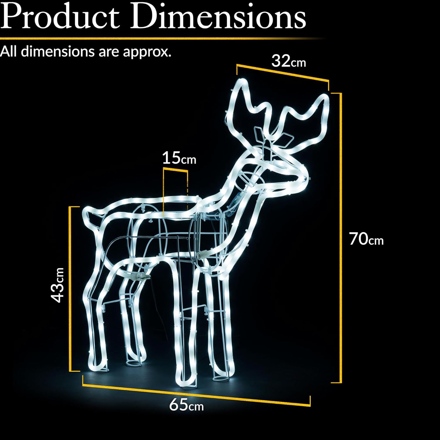 LED Outdoor White Rope Light Set | Reindeer Family Design, Energy efficient, IP44 Waterproof, 3PCs