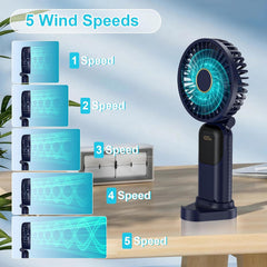 Handheld Fan Rechargeable, Portable Mini Fan Handheld with 5 Speeds 5000mah, Electric USB Small Hand Held Fans, Powerful Personal Fan Foldable Fans for Outdoor Office Travel Camping School Home