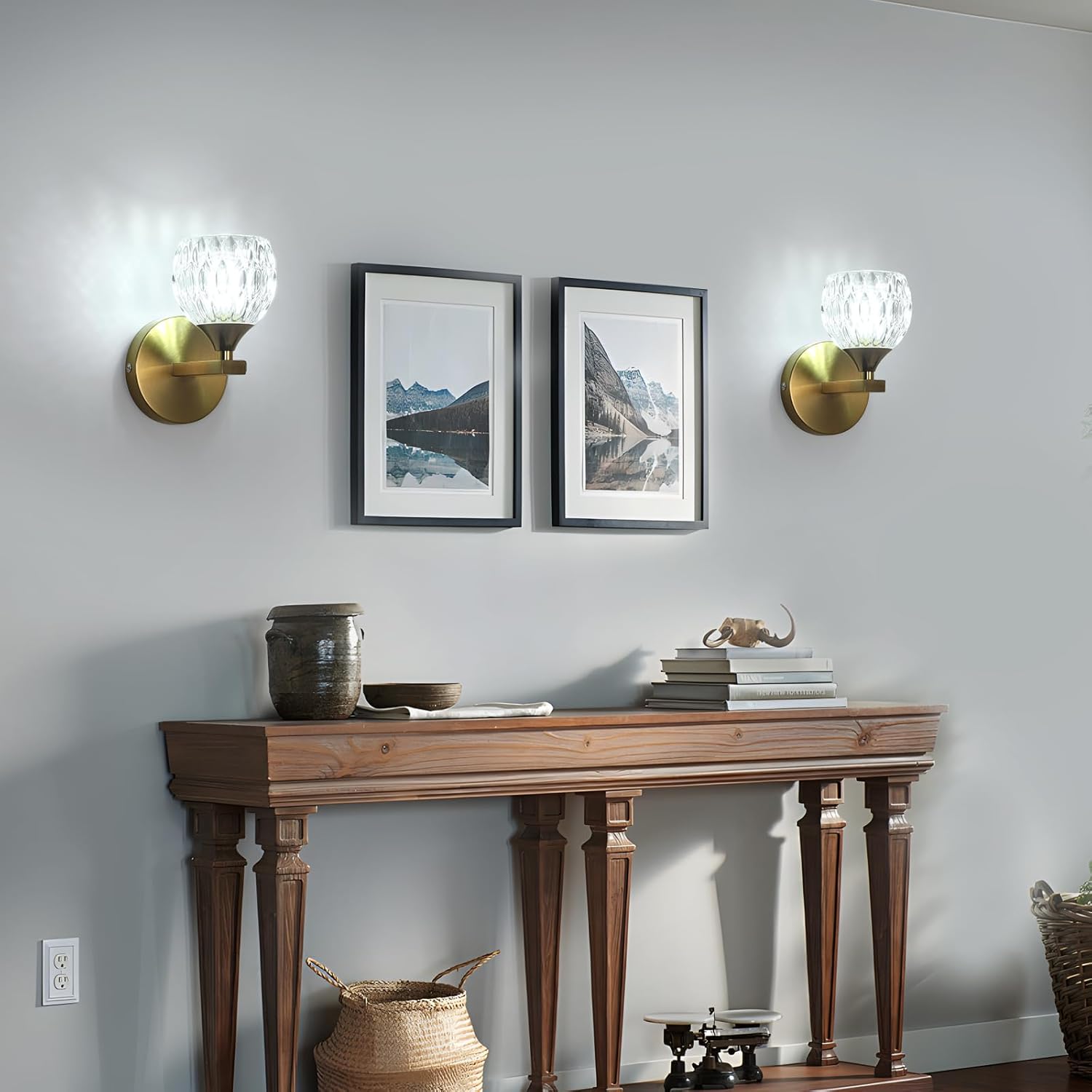 Modern Glass Wall Light, Indoor Wall Lamp with G9 Bulb 3000K/4500K/6500K, Gold Wall Sconce Lighting for Bedroom, Living Room, Corridor, and Staircase