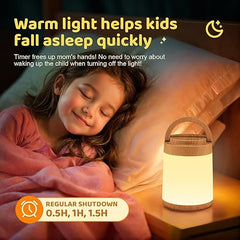 Dimmable 8-Brightness Touch Lamp, 10-Color Rechargeable Kids Night Light, Remote & Touch Control, Timer LED Warm Small Lamp