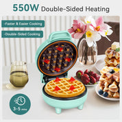 Snailar Mini Waffle Maker – 550W Compact Waffle Iron, Nonstick Coating, Ready Indicator Light, Cool Touch Handle, Easy Clean, Green