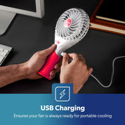 GEEPAS Rechargeable Fan - Pack of 2 | Mini Portable USB Handheld Fan for Home Office Travel Outdoor Personal Use | 3 Speed Settings 8Hr Run Time | Ultra Quiet Lightweight Air Circulator | Pink & Blue