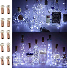 FANSIR Wine Bottle Lights with Cork – 10-Pack Battery-Operated LED Silver Wire Fairy Lights for DIY, Party, Decor, and Wedding (Cool White)