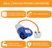 16amp to 13amp Adapter Caravan Hook Up Cable 240V 3 Pin UK Electric Hook Up For Camping, Caravan, Campervan Mains To UK Plugs Orange
