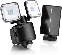 Twin LED Outdoor Security Flood Light Hybrid Power Solar & Backup Battery PIR Motion Sensor - Cyrus