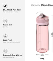 750ml TouchFlow Tritan Water Bottle – BPA-Free, Leakproof Sports Bottle with Straw
