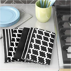 Premium 100% Cotton Kitchen Tea Towels – Soft, Durable & Washable Set of 5, Black