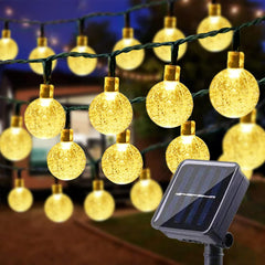 Outdoor Solar Fairy Lights, 59Ft 160 LED Crystal Globe String Lights, 8 Modes, Waterproof for Lawn, Garden, Yard, Wedding, Party (Warm)