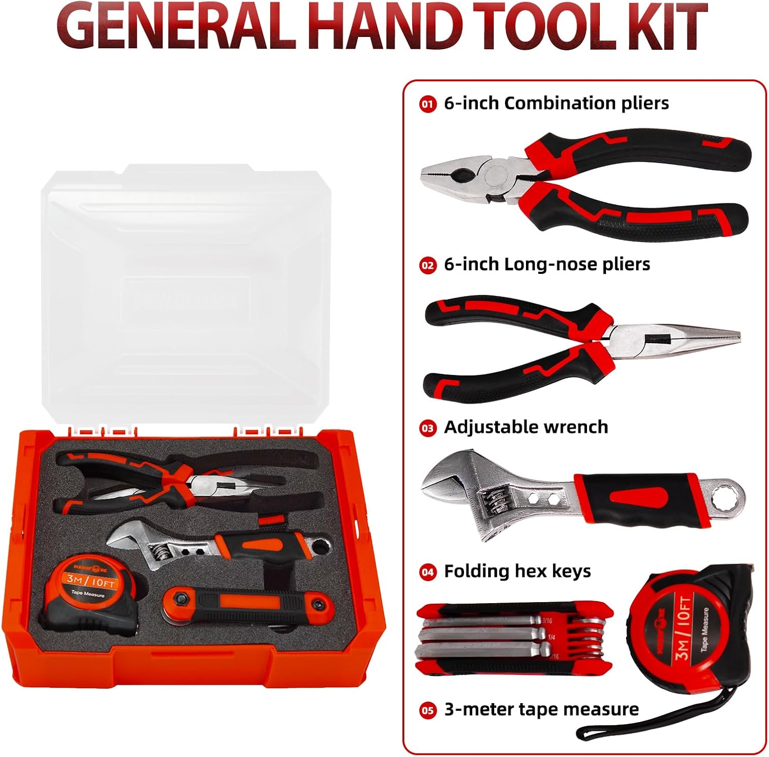 MANUFORE 81pcs 3-Layer Household Tool Set with Cordless Screwdriver