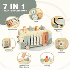 Vanplay Montessori Wooden Toy 7-in-1 – Hammer, Xylophone & Fishing Game for Toddlers