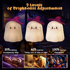 Kids Baby Night Light Rechargeable 7 Colors Ghost Lamp with Timer
