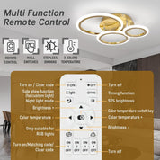 Multi-function remote control with labeled functions in a room setting