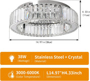 Modern Crystal Ceiling Light LED Chandelier Flush Mount with Remote