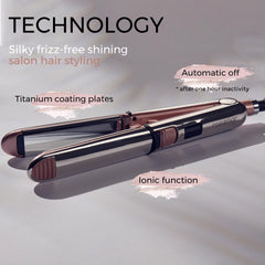 2-in-1 Titanium Ionic Hair Straightener & Curler, Fast Heating, Dual Voltage, Pink