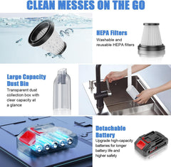 Zunth 30000PA Black Cordless Car Vacuum Cleaner – Dual Battery, Portable