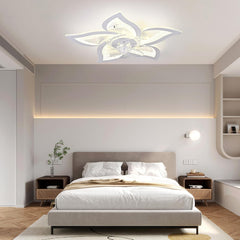 Modern 7-Blade Ceiling Fan with LED Light - Petal Design Remote Control