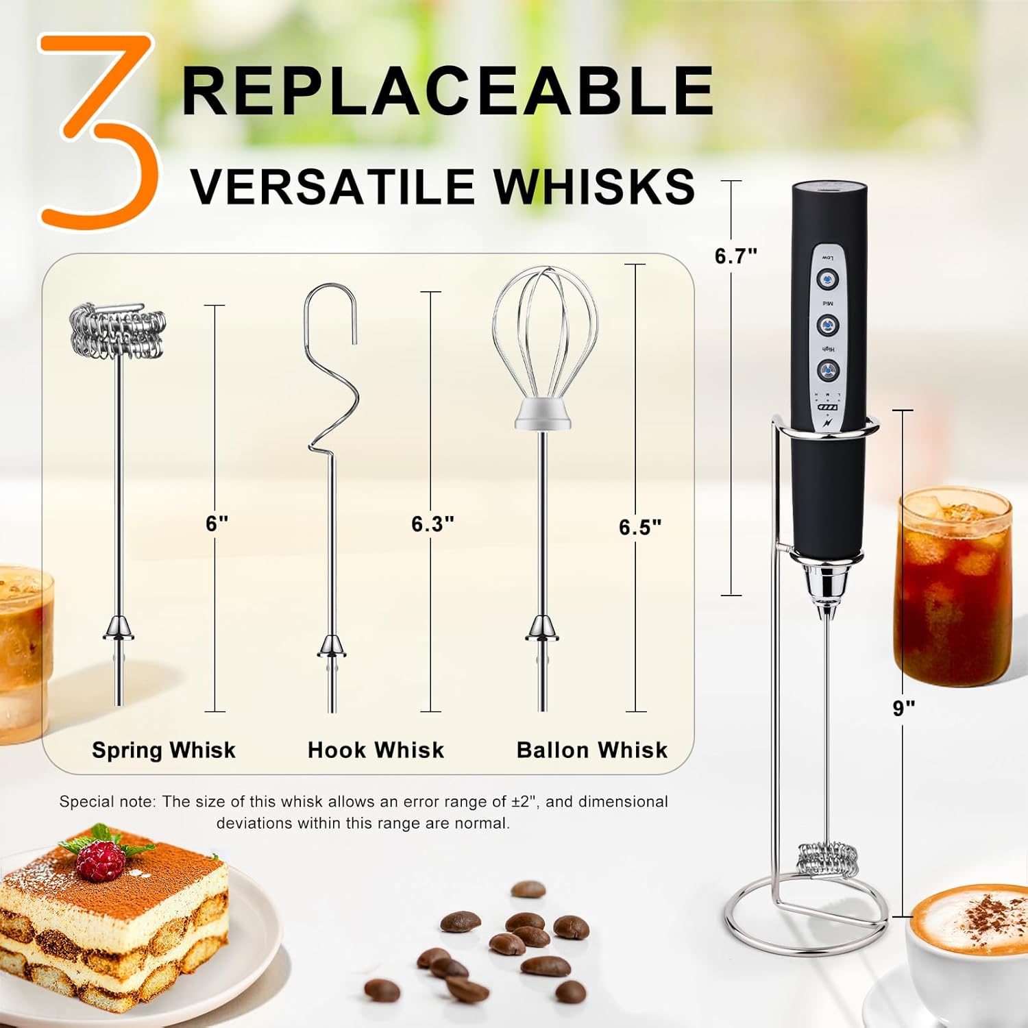 Rechargeable Milk Frother Handheld 3 Speed Electric Drink Mixer Wand