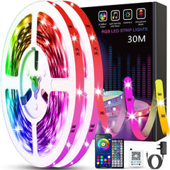 30M LED Strip Lights (2x15M), Bluetooth App Control, Music Sync, RGB Color Changing, with Remote, for Bedroom and Home Decor