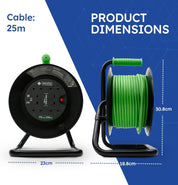 4 Socket 25m Cable Reel Extension Lead with Thermal Cut Out Green