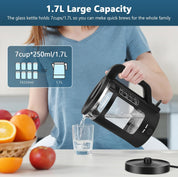 GABERLEE Electric Kettle 1.7L Glass Quiet Boil, 3000W Fast Heat, LED, Keep Warm