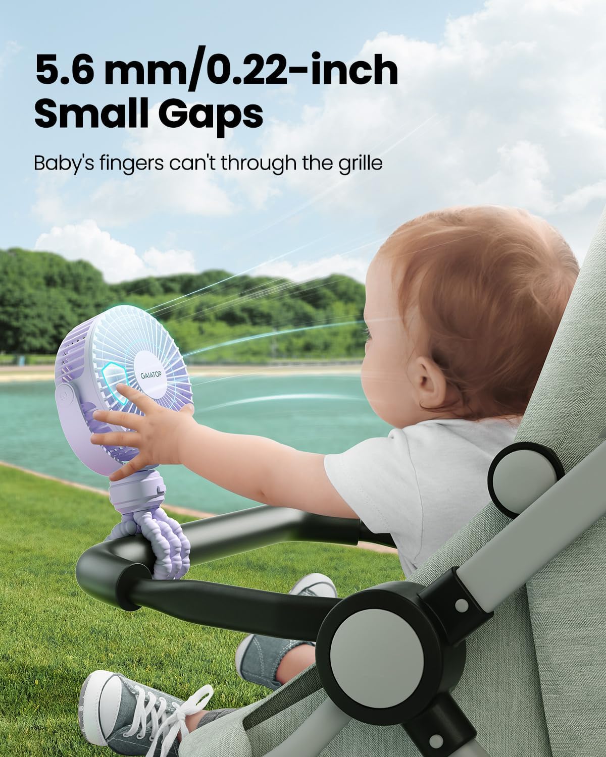 Gaiatop Mini Electric Fan with 360 Rotation, 5.5mm Gaps, Rechargeable Battery, 3 Speeds, Purple