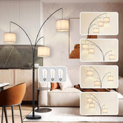 Modern 3-Light Tree Floor Lamp – Black Arc Standing Lamp with Grey Shades – Dimmable Tall Lamp for Living Room & Bedroom