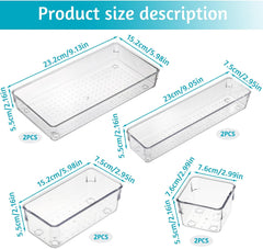 8 Pcs Clear Plastic Drawer Organiser Trays, Versatile Storage Bins for Makeup & Office