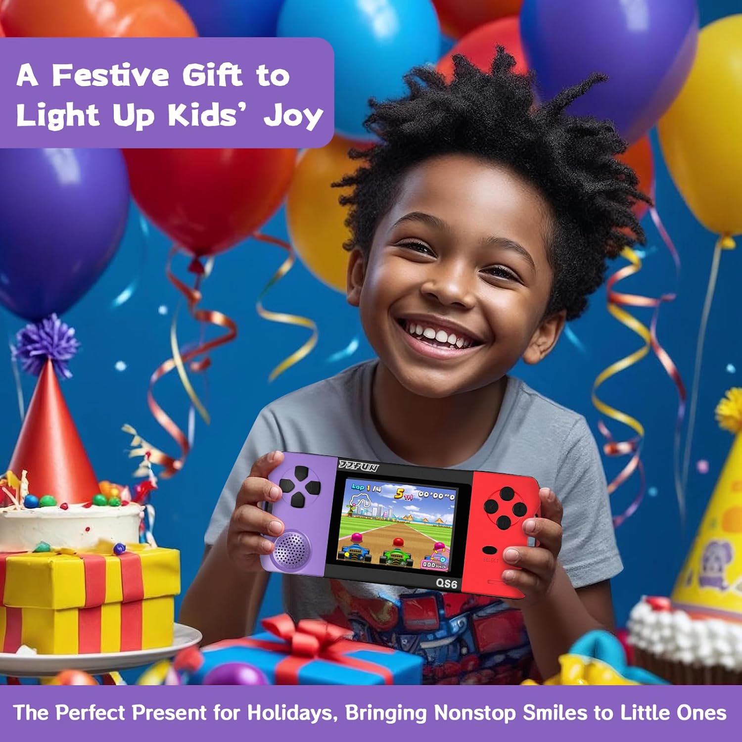 16-Bit Handheld Game Console – 216 Retro Games, 3.2" IPS Screen, Rechargeable for Kids