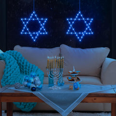 2-Pack Hanukkah Window Lights – Star of David with 38 LED Blue Lights, 8 Modes, Timer, Remote Control, Battery Operated for Indoor/Outdoor Hanukkah and Home Party Decorations