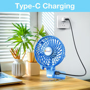 Mini Foldable USB Handheld Desk Fan 3 Speed Blue