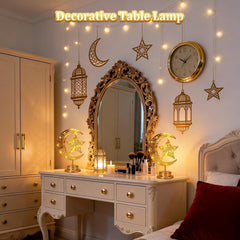 Ramadan Crescent Moon Table Lamp – Battery Operated Half Moon LED Night Light with Star Design, Eid Decorations for Bedroom & Home