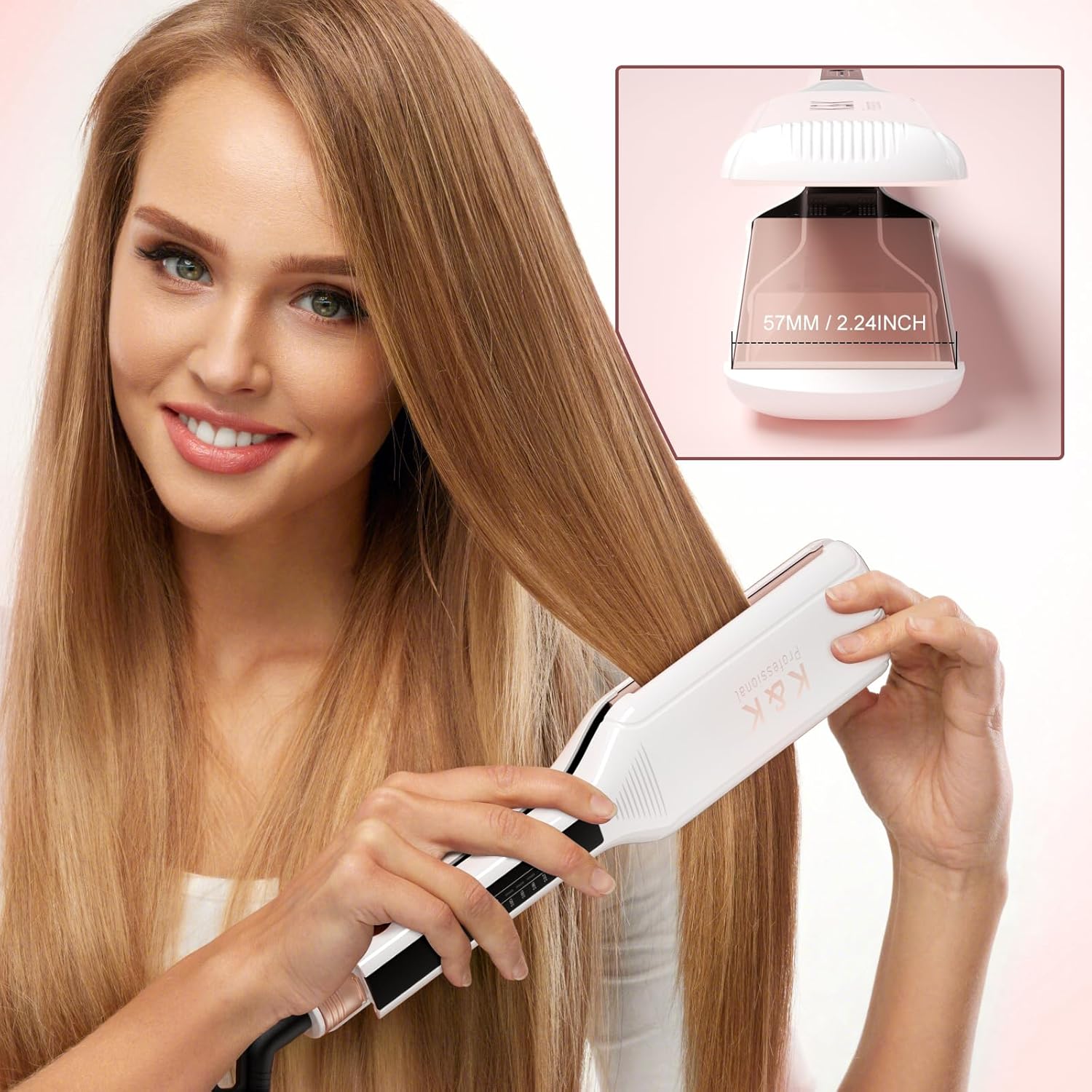 Extra Wide 57mm Flat Iron Hair Straightener, 3D Ceramic Tourmaline Plates for Thick Hair
