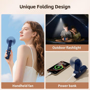 Handheld Mini Fan, USB Rechargeable 3 IN 1 Portable Fans with Power Bank, Flashlight, Small Foldable Pocket Design for Travel & Concerts, Emergency Essentials for Outdoor, Gifts for Women (Navy Blue)