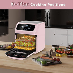 12L Air Fryer Oven with Rotisserie – 12 Presets, 1800W, 90-Min Timer, Oil-Free Cooking, 6 Accessories, Pink