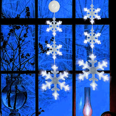 2-Pack Christmas Window Snowflake Lights - Battery Operated, Cool White, with Suction Cup Hooks for Easy Hanging.